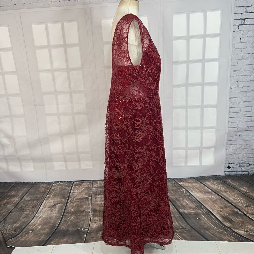 Slny sleeveless maroon red embroidered sequined lace gown size 16 - Picture 6 of 11
